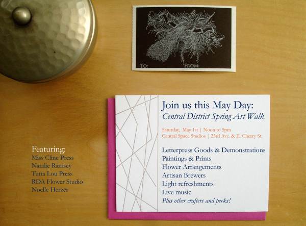 Central District Art Walk, May Day events seattle, seattle letterpress, Tutta Lou Press, Tutta Lou Letterpress, peacock label